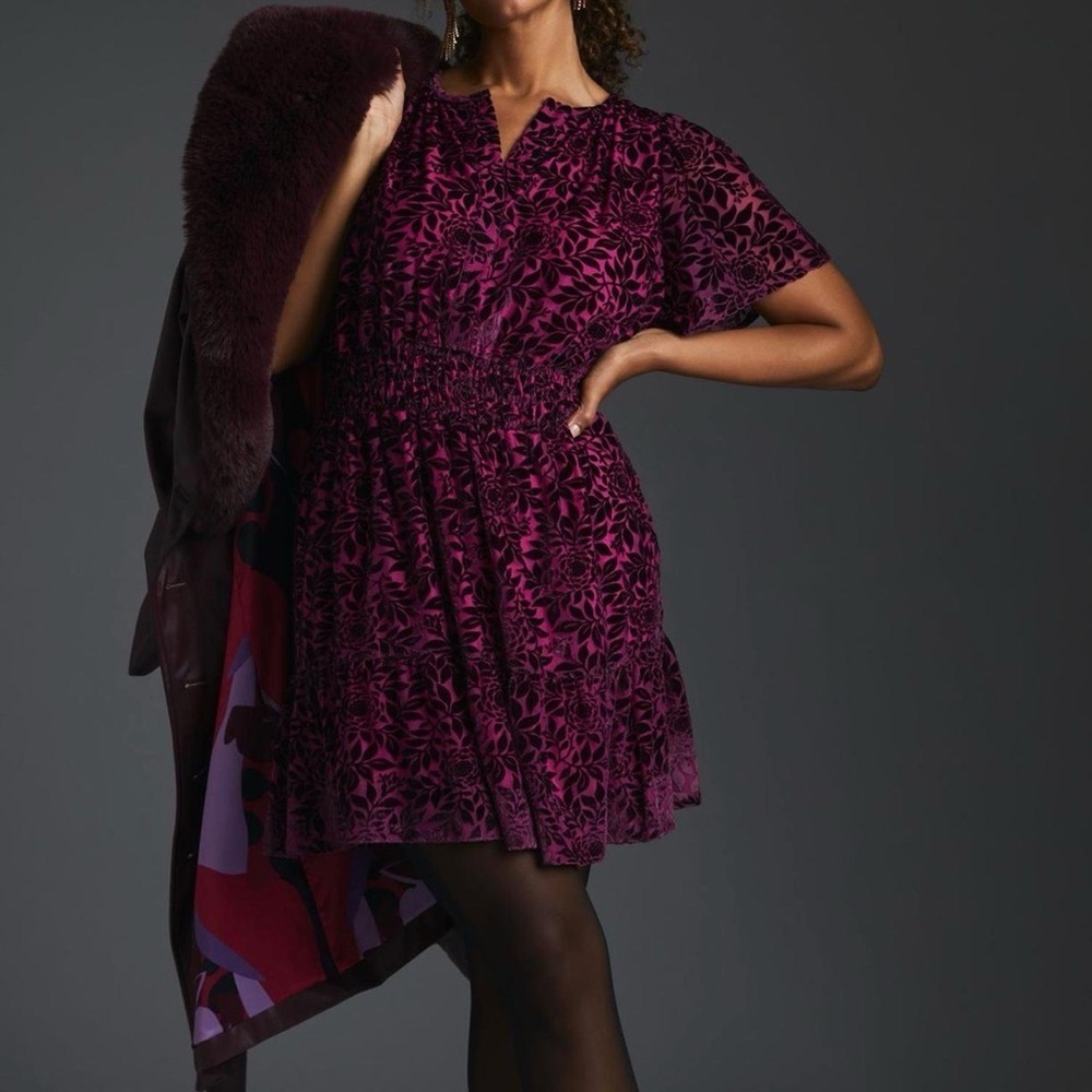 Anthropologie Somerset Mini Dress Velvet Purple Boho Party Vacation Women’s XS - Picture 6 of 16